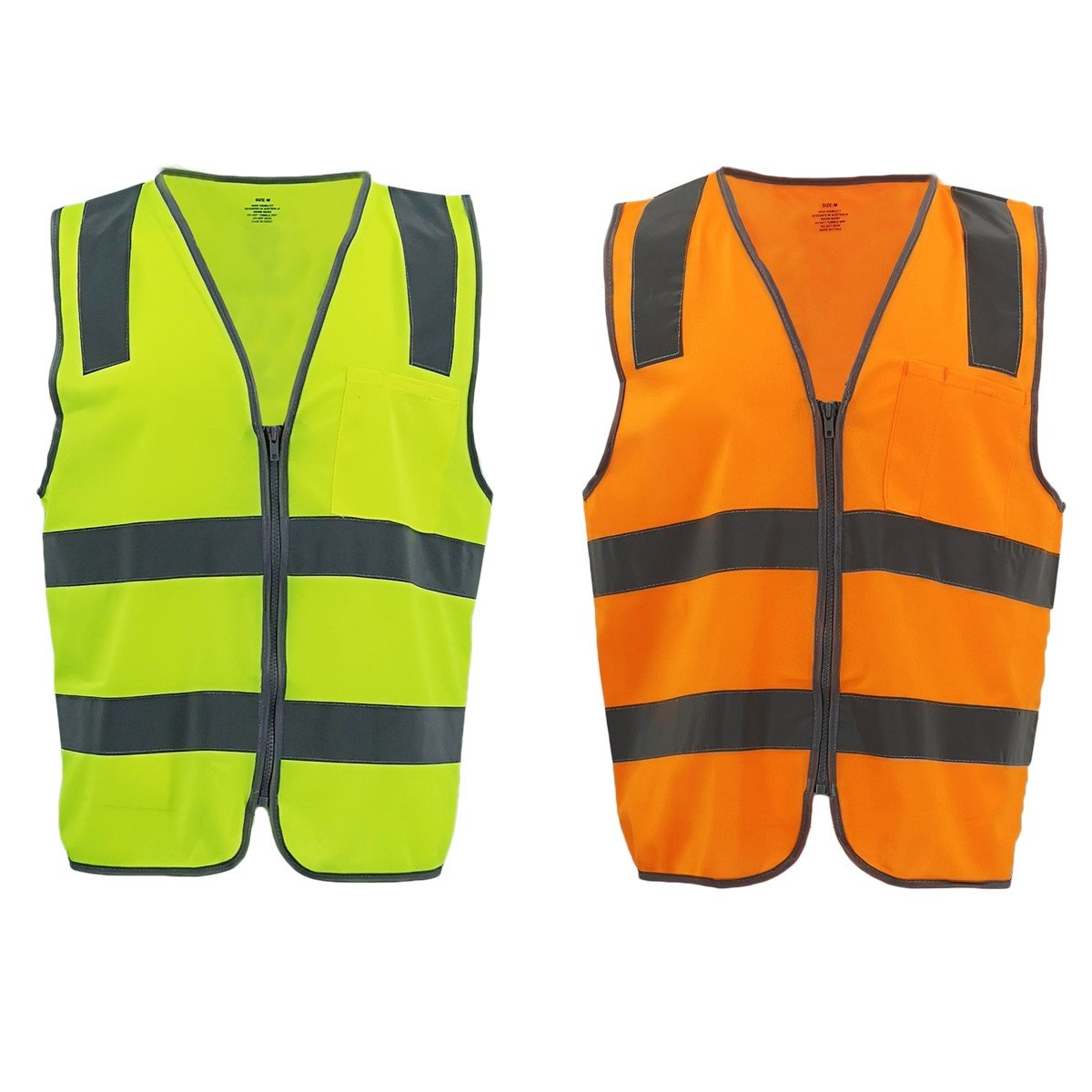 Hi Vis Safety Zip Up Vest Reflective Tape Pocket Workwear Day Night ...