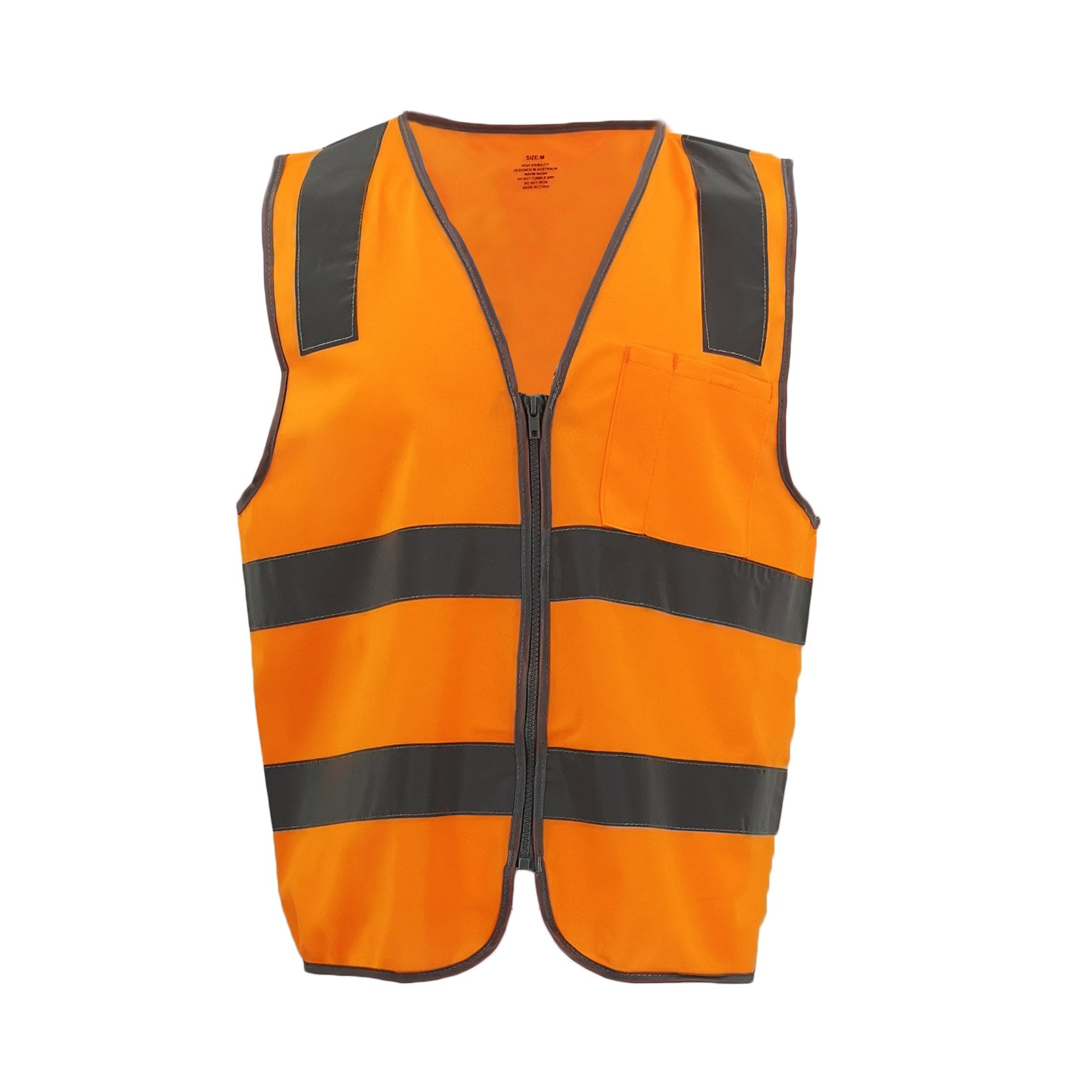 Hi Vis Safety Zip Up Vest Reflective Tape Pocket Workwear Day Night ...