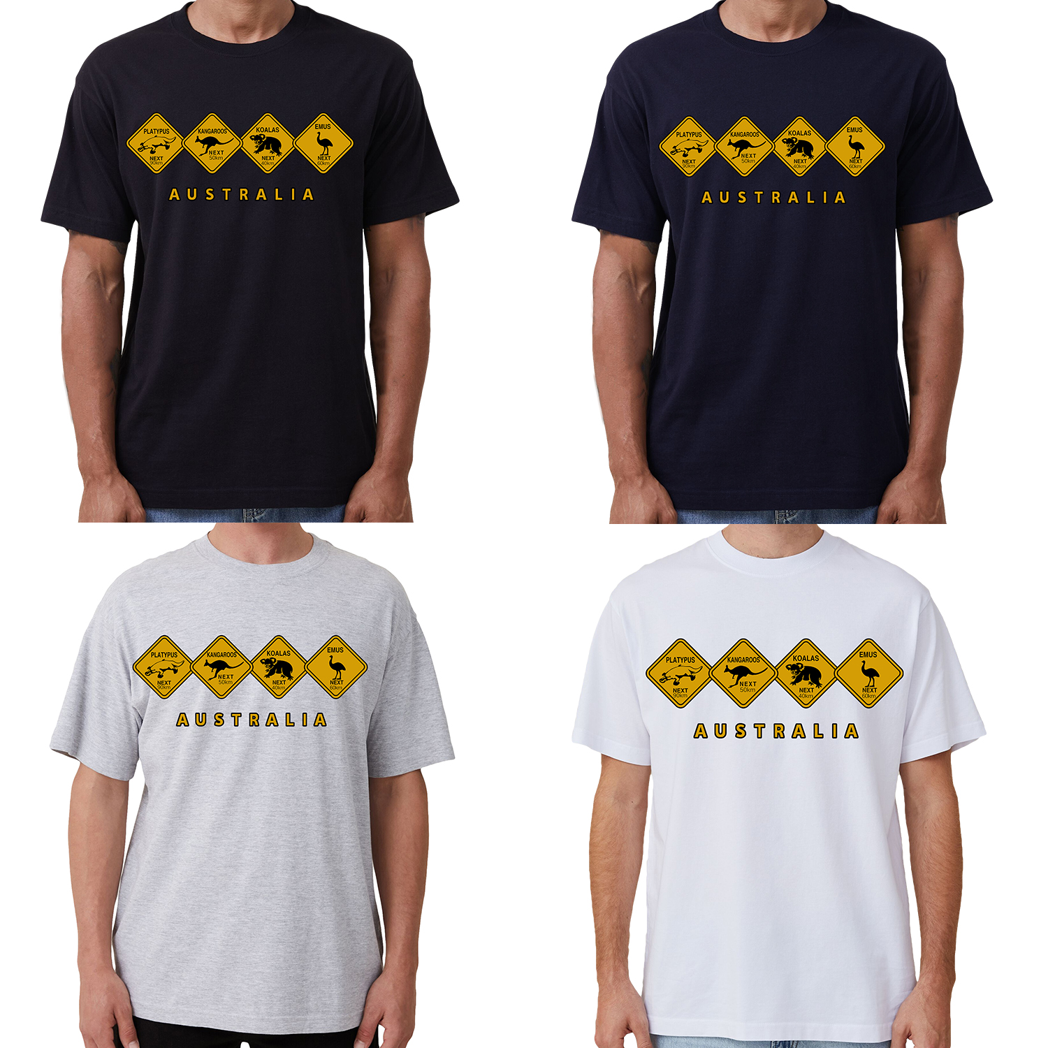 Adult Unisex 100% Cotton T Shirt Australia Wildlife Road Sign Souvenir Tee Tops