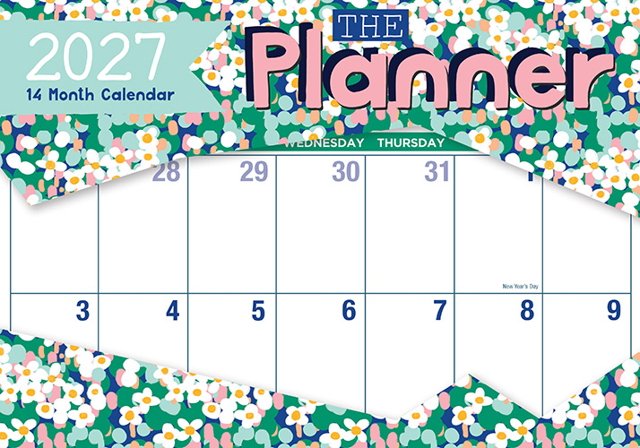 The Planner - 2027 Rectangle Wall Calendar Large Notes Space New Year Planner
